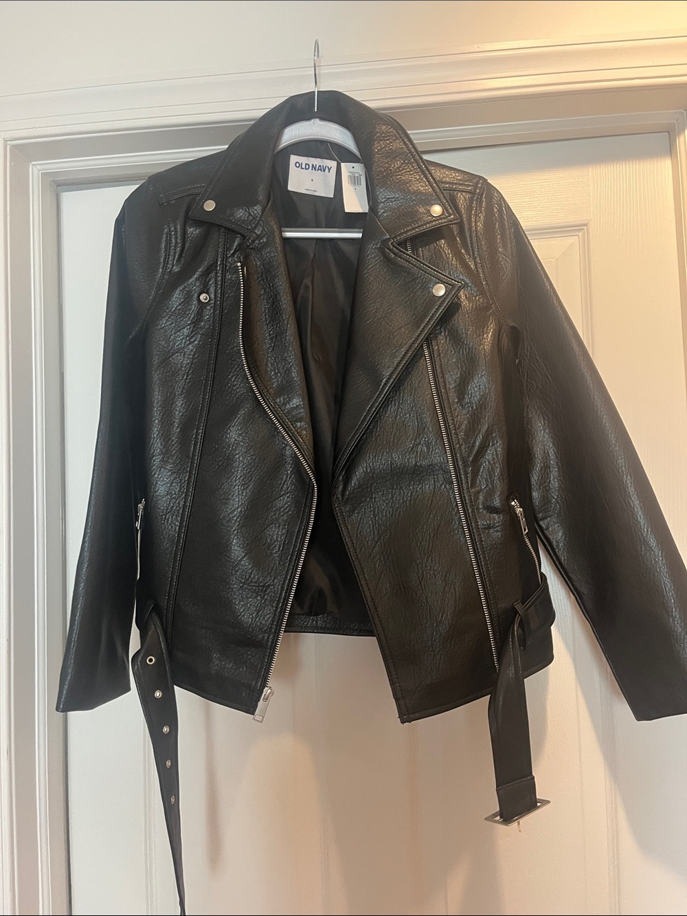Old Navy Women's Black Faux Leather Asymmetrical Moto Jacket